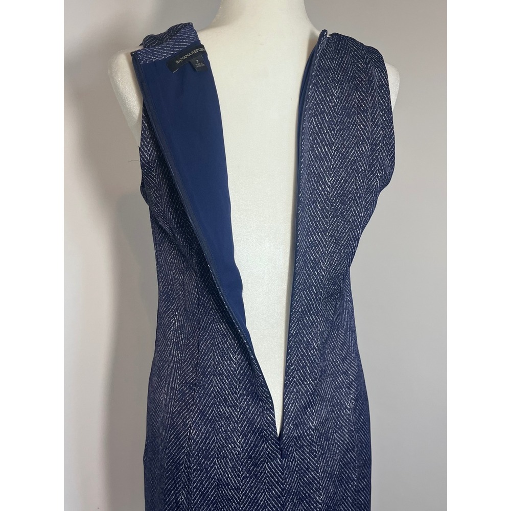 Banana Republic Herringbone Shift Dress Womens Size 2 XS Blue Office - Picture 5 of 11